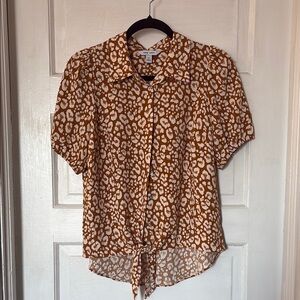 Nine West Leopard Print Tie-Front Blouse GUC